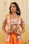 B'Infinite_Orange Organza Round , Open Sunset Botanical Embellished Set _at_Aza_Fashions