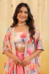 B'Infinite_Pink Georgette Sequins Square Neck, Pastel Tulip Embellished Three Piece Set _Online_at_Aza_Fashions
