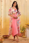 Buy_B'Infinite_Pink Georgette Sequins Square Neck, Pastel Tulip Embellished Three Piece Set _at_Aza_Fashions