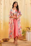 Shop_B'Infinite_Pink Georgette Sequins Square Neck, Pastel Tulip Embellished Three Piece Set _Online_at_Aza_Fashions