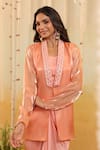 Buy_B'Infinite_Peach Organza Embroidery Round Neck Sorbet Embellished Three-piece Set _Online_at_Aza_Fashions