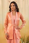 Shop_B'Infinite_Peach Organza Embroidery Round Neck Sorbet Embellished Three-piece Set _Online_at_Aza_Fashions