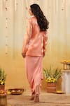Shop_B'Infinite_Peach Organza Embroidery Round Neck Sorbet Embellished Three-piece Set _at_Aza_Fashions