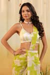 B'Infinite_Green Satin V-neck Lime Tropical Embellished Draped Saree With Blouse _Online_at_Aza_Fashions