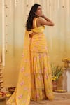 Shop_B'Infinite_Yellow Satin Round Neck Sunlit Garden Embellished Draped Saree With Blouse _at_Aza_Fashions