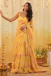 Buy_B'Infinite_Yellow Satin Round Neck Sunlit Garden Embellished Draped Saree With Blouse _at_Aza_Fashions