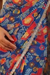 B'Infinite_Blue Georgette V-neck Carnival Bloom Embellished Draped Saree With Blouse _Online