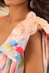 B'Infinite_Pink Satin Bows Round Neck Pastel Tulip Embellished Draped Saree With Blouse _Online_at_Aza_Fashions