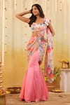 Buy_B'Infinite_Pink Satin Bows Round Neck Pastel Tulip Embellished Draped Saree With Blouse _at_Aza_Fashions