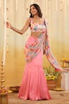 Shop_B'Infinite_Pink Satin Bows Round Neck Pastel Tulip Embellished Draped Saree With Blouse _at_Aza_Fashions
