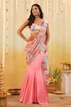 Buy_B'Infinite_Pink Satin Bows Round Neck Pastel Tulip Embellished Draped Saree With Blouse _Online_at_Aza_Fashions