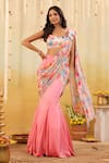 Shop_B'Infinite_Pink Satin Bows Round Neck Pastel Tulip Embellished Draped Saree With Blouse _Online_at_Aza_Fashions