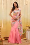 B'Infinite_Pink Satin Bows Round Neck Pastel Tulip Embellished Draped Saree With Blouse _at_Aza_Fashions