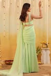 Shop_B'Infinite_Green Georgette Beads, Pastel Ruffle Embellished Draped Saree With Blouse _at_Aza_Fashions