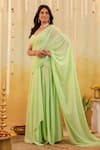 B'Infinite_Green Georgette Beads, Pastel Ruffle Embellished Draped Saree With Blouse _at_Aza_Fashions