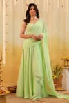 Buy_B'Infinite_Green Georgette Beads, Pastel Ruffle Embellished Draped Saree With Blouse 