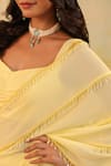 Buy_B'Infinite_Yellow Georgette Beads Sweetheart Butter Embellished Draped Saree With Blouse _Online_at_Aza_Fashions