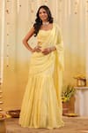 Buy_B'Infinite_Yellow Georgette Beads Sweetheart Butter Embellished Draped Saree With Blouse 