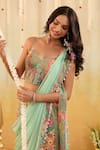 B'Infinite_Green Georgette Embroidery Pop Mirage Embellished Draped Saree And Blouse Set _Online_at_Aza_Fashions