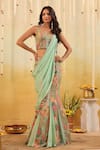 Buy_B'Infinite_Green Georgette Embroidery Pop Mirage Embellished Draped Saree And Blouse Set _at_Aza_Fashions