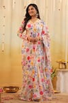 Buy_B'Infinite_Multi Color Georgette Garden Tulipe Embellished Draped Saree And Blouse Set _Online_at_Aza_Fashions