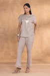 Buy_Kaveri_Beige Linen Round Neck Astro Co-ord Set _at_Aza_Fashions