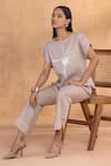 Buy_Kaveri_Beige Linen Round Neck Astro Co-ord Set _Online_at_Aza_Fashions
