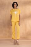 Buy_Kaveri_Yellow Linen Round Neck Astro Co-ord Set _at_Aza_Fashions