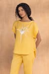 Buy_Kaveri_Yellow Linen Round Neck Astro Co-ord Set _Online_at_Aza_Fashions
