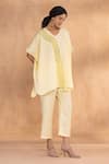 Buy_Kaveri_Yellow Linen V-neck Brush Stroke Square Co-ord _Online_at_Aza_Fashions