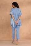 Shop_Kaveri_Blue Linen V-neck Brush Stroke Square Co-ord Set _at_Aza_Fashions