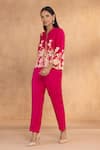 Shop_Kaveri_Pink Linen Embroidery Collared Floral Ballet Hot Top And Pant Set _at_Aza_Fashions