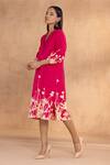 Kaveri_Pink Linen Collared Floral Ballet Dress _Online_at_Aza_Fashions