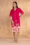 Buy_Kaveri_Pink Linen Collared Floral Ballet Dress _Online_at_Aza_Fashions