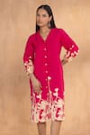 Shop_Kaveri_Pink Linen Collared Floral Ballet Dress _Online_at_Aza_Fashions