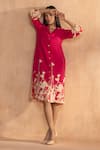 Buy_Kaveri_Pink Linen Collared Floral Ballet Dress _at_Aza_Fashions