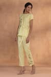 Shop_Kaveri_Yellow Linen Embroidery Round Neck Golden Daisy Bow Co-ord _Online_at_Aza_Fashions