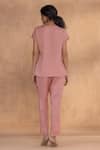 Shop_Kaveri_Peach Linen Embroidery Round Neck Golden Daisy Bow Co-ord Set _at_Aza_Fashions