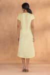 Shop_Kaveri_Yellow Linen Embroidery Round Neck Golden Daisy Bow Dress _at_Aza_Fashions