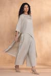 Shop_Kaveri_Gray Linen Round Neck Luna Long Co-ord Set _Online_at_Aza_Fashions