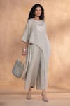 Buy_Kaveri_Gray Linen Round Neck Luna Long Co-ord Set _at_Aza_Fashions