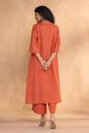 Shop_Kaveri_Orange Linen Foil Printing Round Neck Luna Long Co-ord Set _at_Aza_Fashions