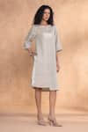 Buy_Kaveri_Gray Linen Round Neck Moss Luna Dress  _at_Aza_Fashions