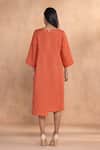 Shop_Kaveri_Orange Linen Round Neck Luna Dress  _at_Aza_Fashions