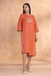 Buy_Kaveri_Orange Linen Round Neck Luna Dress  _at_Aza_Fashions