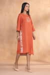 Kaveri_Orange Linen Round Neck Luna Dress  _Online_at_Aza_Fashions