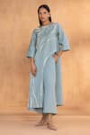 Buy_Kaveri_Blue Linen Embroidery Round Neck Light Jade Square Coord Set _at_Aza_Fashions