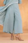 Kaveri_Blue Linen Embroidery Round Neck Light Jade Square Coord Set _Online_at_Aza_Fashions