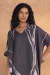 Buy_Kaveri_Charcoal Cotton V-neck Grey Co-ord Set _Online_at_Aza_Fashions