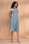Buy_Kaveri_Blue Linen V-neck Quatum Theory Wave Dress _Online_at_Aza_Fashions